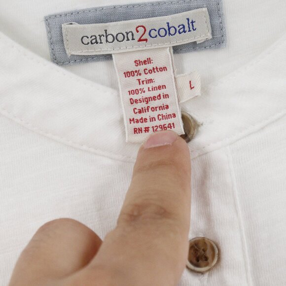 Carbon 2 Cobalt Henley Shirt Mens Large white Short Sleeve Casual cool summer - Picture 3 of 12